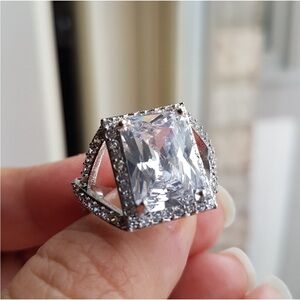 Swarovski Elements 925 Sterling Silver Clear Emerald-cut Statement Ring NEW